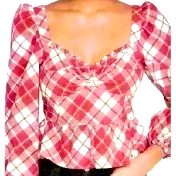 Rahi Tops - RAHI Red and White Plaid Peplum Blossom Top/Blouse Anthropologie 100% Cotton XS